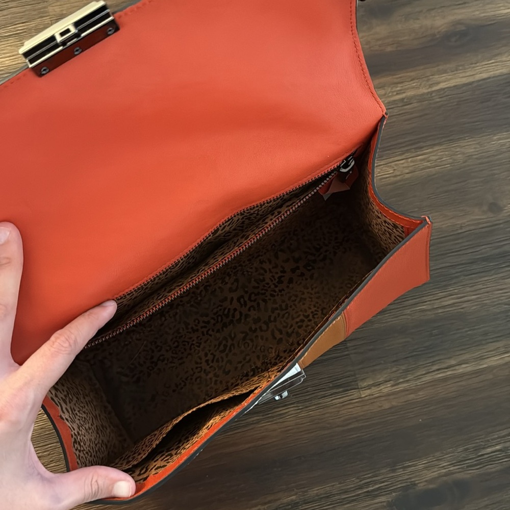 Longchamp Le Pliage Heritage Orange Colorblock Leather Shoulder Bag - Picture 12 of 16
